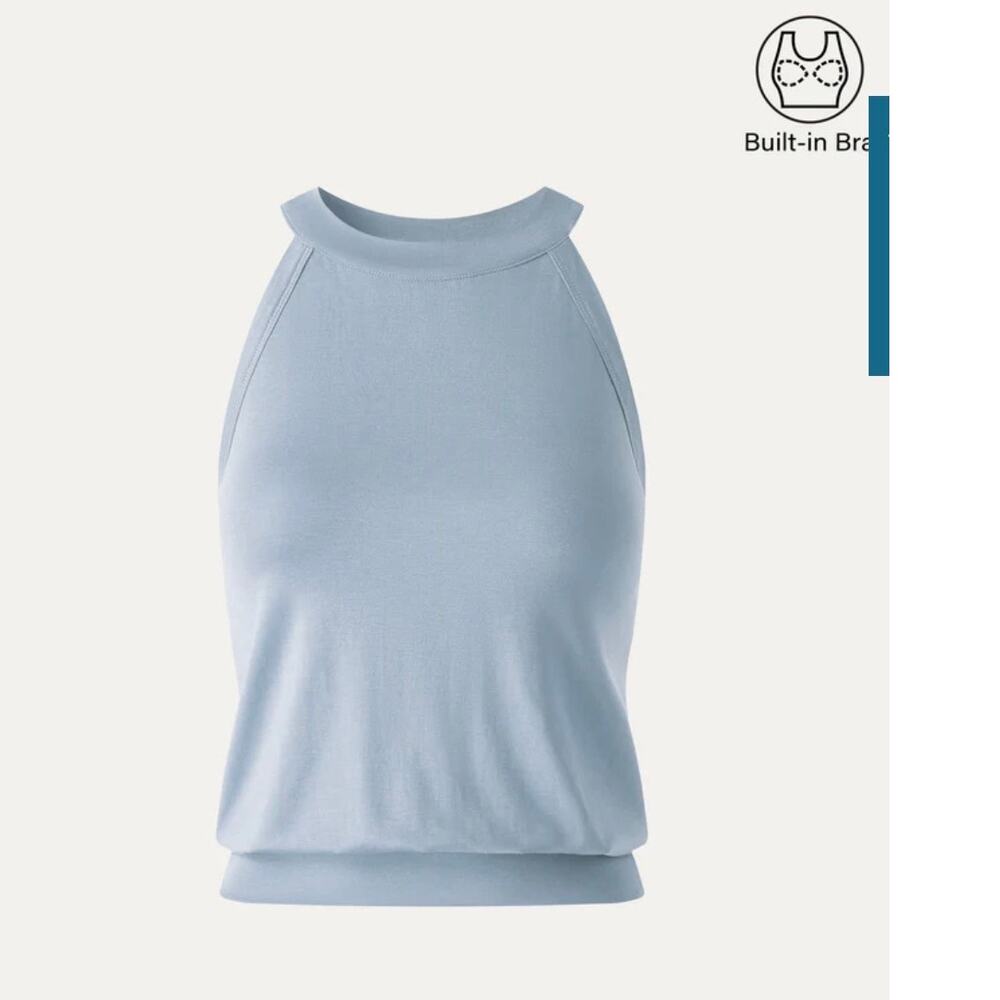 OGL Arctic Mist Blue Scoop Neck Sleeveless Built-In Bra Top Women Size M